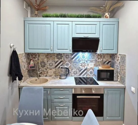 Прямая кухня на заказ МДФ 200 см бирюзовая